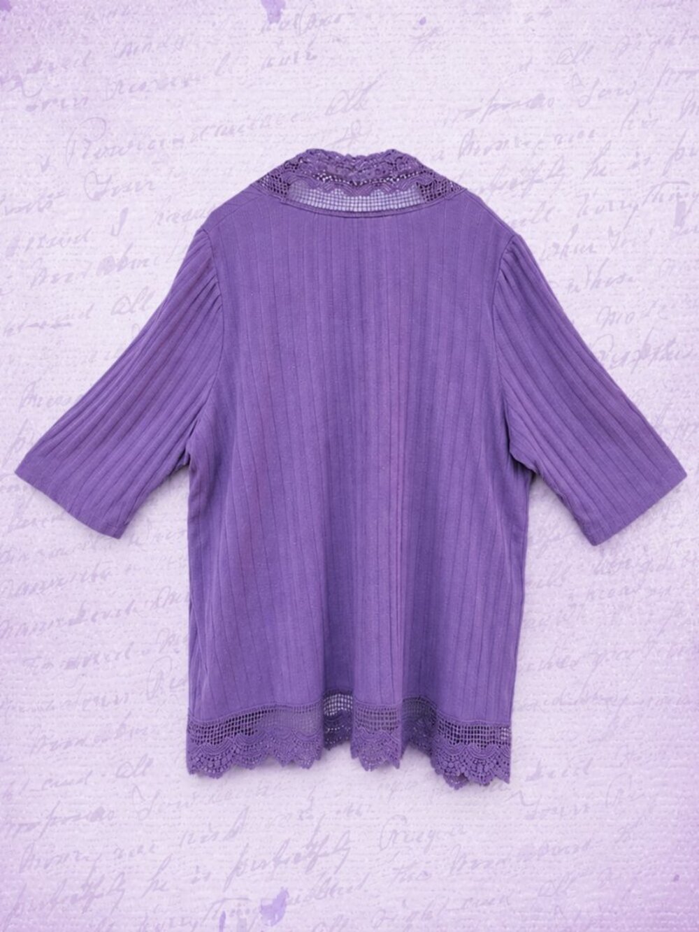 Roaman's Crochet Trim Pointelle Purple Cardigan - XL - Picture 2 of 9